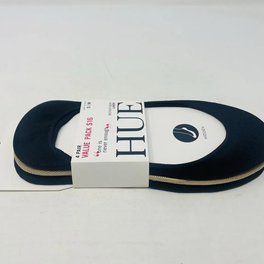 Hue Womens S/M Shoe Size 4-7 3 Pack Microfiber No Show Socks‎ in Black/Nude 2544